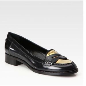 Yves Saint Laurent Navy Blue Metal Cap Loafer Flat